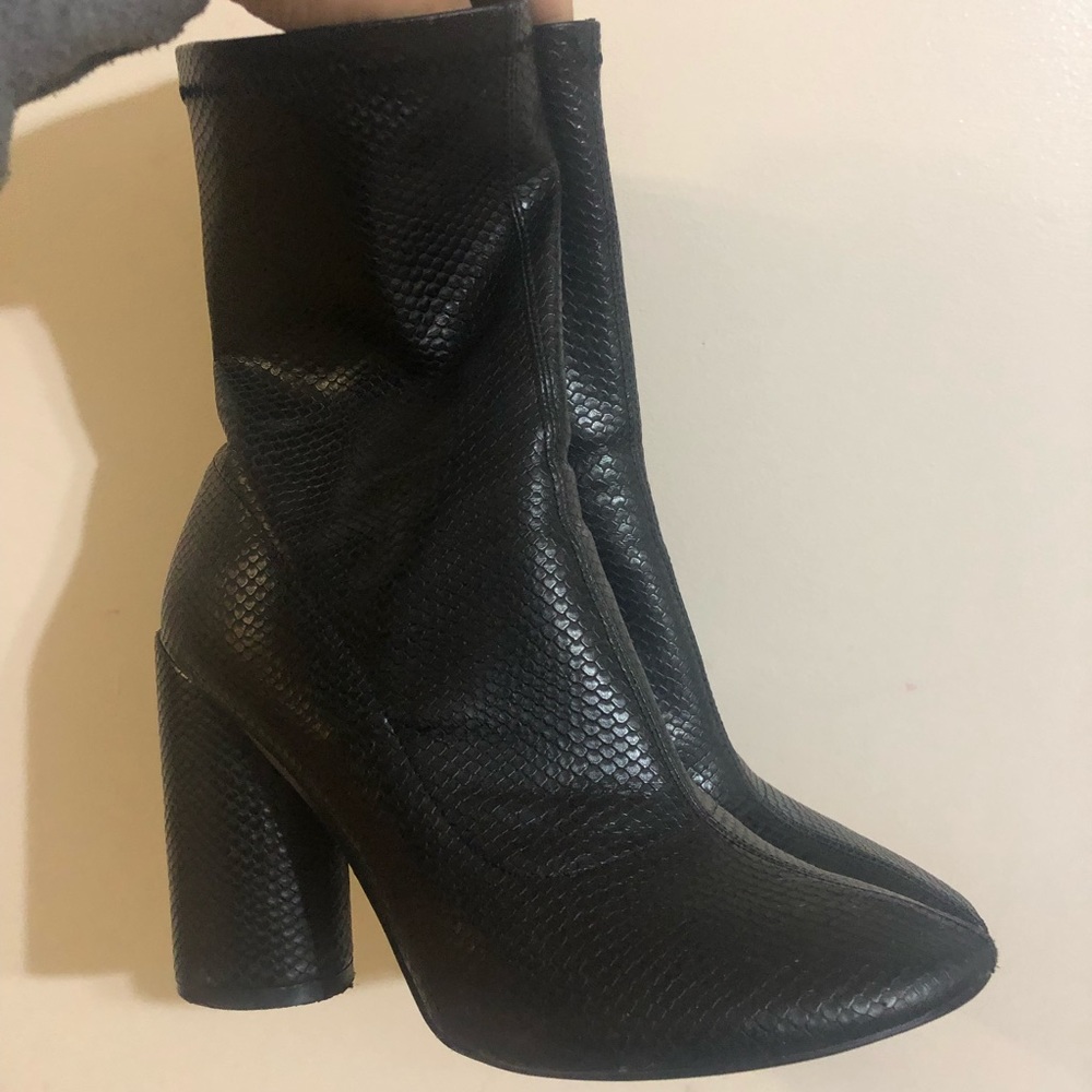 Public Desire Black Sock Fit Ankle Boots Snake